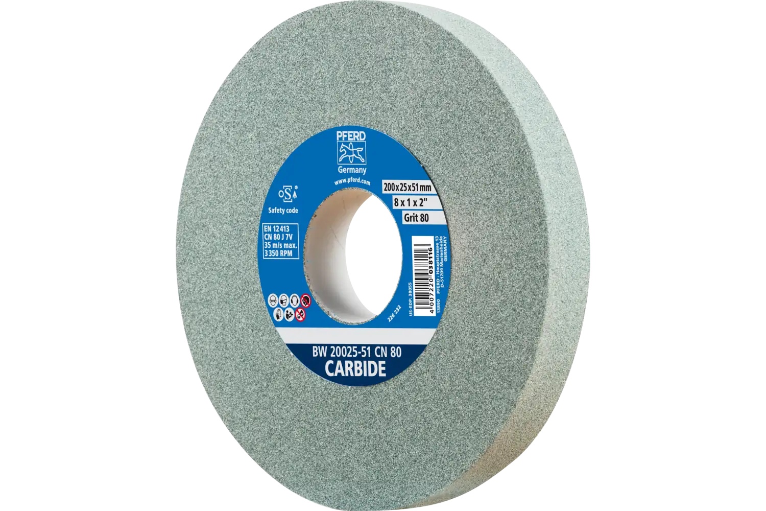 Picture of Pferd Vitrified Bench Wheel, Carbide, 8" X 1 X 2, 80 Grit, Silicon Carbide